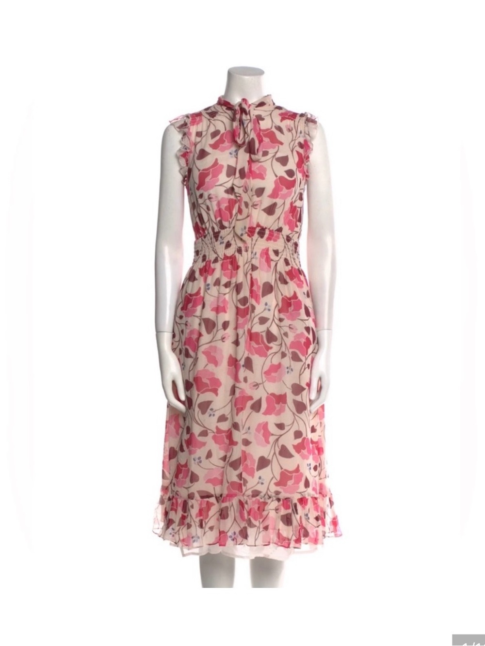 kate spade Pink Floral Ruffle-Neck Midi Dress